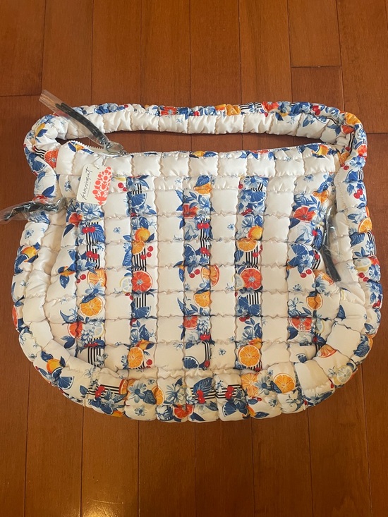 Free People Handbags - Free People Quilted Floral Citrus Tote - White, Blue, Orange